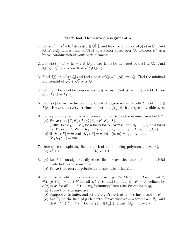 Math 654 Homework Assignment 5 1. Let p(x) = x − 6x