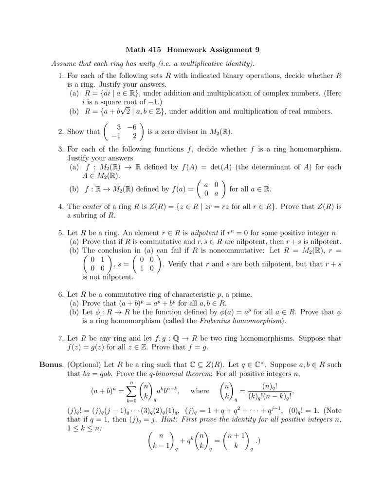 Math 415 Homework Assignment 9