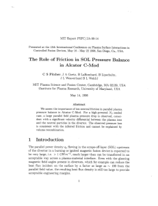 The  Role  of Friction in  SOL ... in  Alcator  C-Mod PSFC/JA-98-14