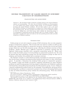 DOUBLE TRANSITIVITY OF GALOIS GROUPS IN SCHUBERT CALCULUS OF GRASSMANNIANS