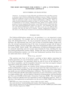 P - AND Q- FUNCTIONS: THE HORN RECURSION FOR SCHUR EXTENDED ABSTRACT