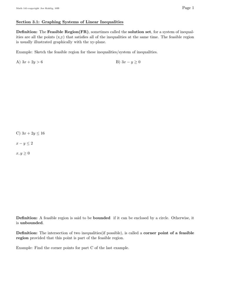 Page 1 Section 3 1 Graphing Systems Of Linear Inequalities