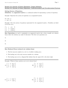 Page 1 Section 2.2: Systems of Linear Equations: Unique Solutions
