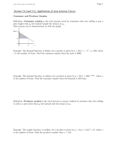 Page 1 Section 7.2 (and 7.1): Applications of Area between Curves