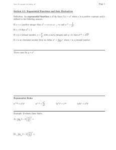 Page 1 Section 4.1: Exponential Functions and their Derivatives