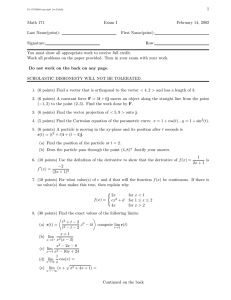 1 Math 171 Exam I February 14, 2002