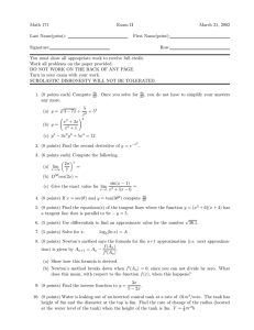 Math 171 Exam II March 21, 2002 Last Name(print):