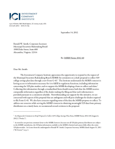 September 14, 2012 Ronald W. Smith, Corporate Secretary Municipal Securities Rulemaking Board