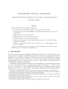 Autoreducibility, Mitoticity, and Immunity Christian Glaßer , Mitsunori Ogihara , A. Pavan