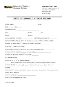 CLIENT DATA FORM: INDIVIDUAL THERAPY Aging Center