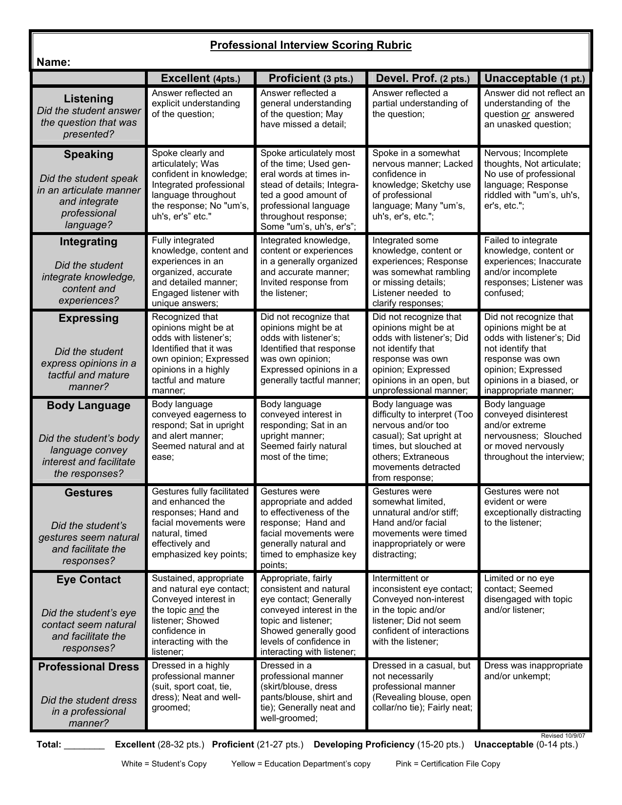 Mock Interview Rubric