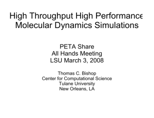 High Throughput High Performance Molecular Dynamics Simulations PETA Share All Hands Meeting