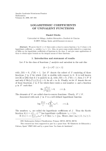 LOGARITHMIC COEFFICIENTS OF UNIVALENT FUNCTIONS Daniel Girela