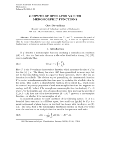 GROWTH OF OPERATOR VALUED MEROMORPHIC FUNCTIONS Olavi Nevanlinna