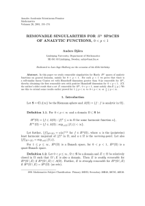 REMOVABLE SINGULARITIES FOR H SPACES Anders Bj¨
