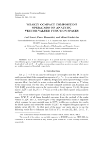 WEAKLY COMPACT COMPOSITION OPERATORS ON ANALYTIC VECTOR-VALUED FUNCTION SPACES Jos´
