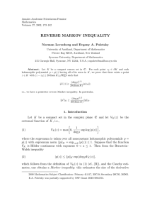 REVERSE MARKOV INEQUALITY Norman Levenberg and Evgeny A. Poletsky