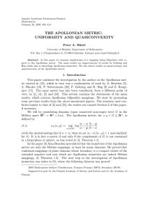 THE APOLLONIAN METRIC: UNIFORMITY AND QUASICONVEXITY Peter A. H¨ ast¨