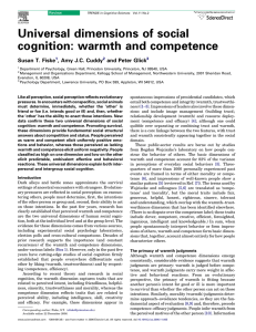 Universal dimensions of social cognition: warmth and competence Susan T. Fiske ,