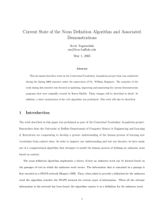 Current State of the Noun Definition Algorithm and Associated Demonstrations Scott Napieralski