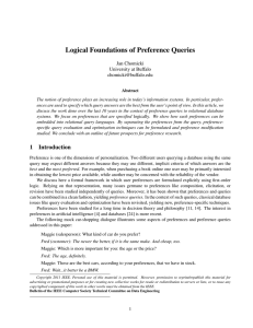 Logical Foundations of Preference Queries Jan Chomicki University at Buffalo