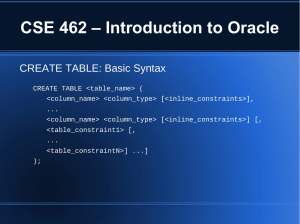CSE 462 – Introduction to Oracle CREATE TABLE: Basic Syntax