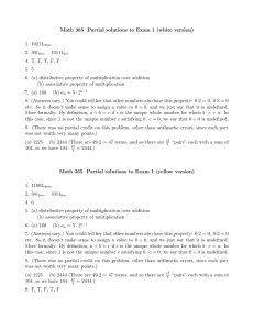 Math 365 Partial solutions to Exam 1 (white version) 1. 10211 10111
