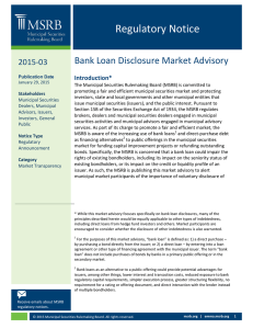 Regulatory Notice Bank Loan Disclosure Market Advisory 2015-03 Introduction*