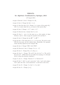 ERRATA for Algebraic Combinatorics, Springer, 2013