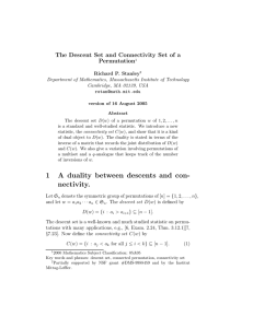The Descent Set and Connectivity Set of a Permutation Richard P. Stanley