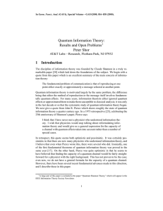 Quantum Information Theory: Results and Open Problems Peter Shor 1
