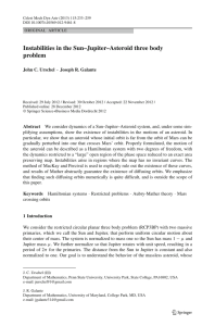 Instabilities in the Sun–Jupiter–Asteroid three body problem John C. Urschel