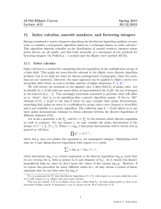 11 Index calculus, smooth numbers, and factoring integers 18.783 Elliptic Curves Spring 2015