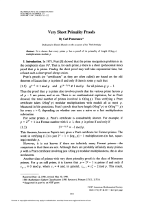 Very Short Primality Proofs By Carl  Pomerance*