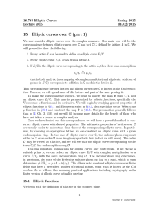 15 Elliptic curves over C (part 1) 18.783 Elliptic Curves Spring 2015