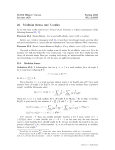 25 Modular forms and L-series 18.783 Elliptic Curves Spring 2015
