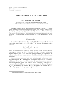 ANALYTIC CLIFFORDIAN FUNCTIONS Guy Laville and Eric Lehman