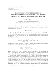 POINTWISE MULTIPLIERS FROM WEIGHTED BERGMAN SPACES AND HARDY Ruhan Zhao