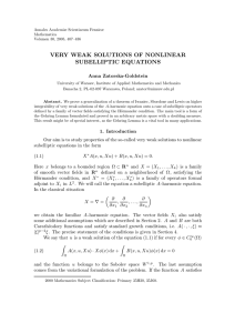 VERY WEAK SOLUTIONS OF NONLINEAR SUBELLIPTIC EQUATIONS Anna Zatorska-Goldstein