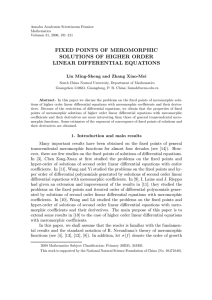 FIXED POINTS OF MEROMORPHIC SOLUTIONS OF HIGHER ORDER LINEAR DIFFERENTIAL EQUATIONS