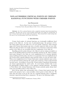 NON-ACCESSIBLE CRITICAL POINTS OF CERTAIN RATIONAL FUNCTIONS WITH CREMER POINTS Lia Petracovici