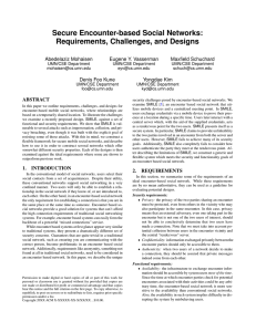 Secure Encounter-based Social Networks: Requirements, Challenges, and Designs Abedelaziz Mohaisen Eugene Y. Vasserman