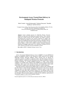 Environment-Aware Trusted Data Delivery in Multipath Wireless Protocols Mohit Virendra , Arunn Krishnamurthy