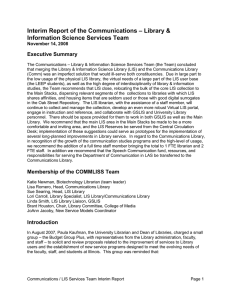 – Library &amp; Interim Report of the Communications Information Science Services Team
