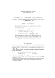 SOLUTIONS OF A MULTI-POINT BOUNDARY VALUE PROBLEM FOR HIGHER-ORDER DIFFERENTIAL EQUATIONS