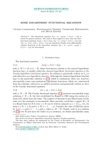 SOME LOGARITHMIC FUNCTIONAL EQUATIONS Vichian Laohakosol, Watcharapon Pimsert, Charinthip Hengkrawit,