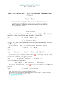 WIRTINGER INEQUALITY AND NONLINEAR DIFFERENTIAL SYSTEMS Jaroslav Jaroš