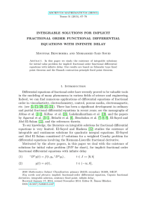 INTEGRABLE SOLUTIONS FOR IMPLICIT FRACTIONAL ORDER FUNCTIONAL DIFFERENTIAL EQUATIONS WITH INFINITE DELAY