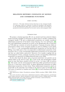 RELATIONS BETWEEN CONSTANTS OF MOTION AND CONSERVED FUNCTIONS Josef Janyška