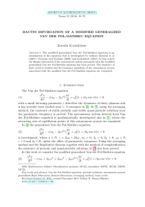 BAUTIN BIFURGATION OF A MODIFIED GENERALIZED VAN DER POL-MATHIEU EQUATION Zdeněk Kadeřábek